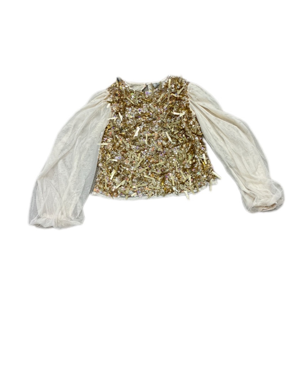 ASOS Gold Sequin Front with Ivory Mesh Balloon Sleeve Top
